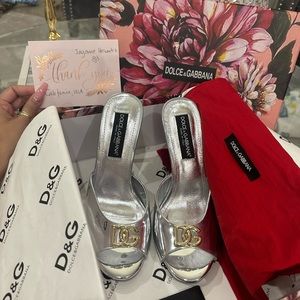 Dolce & Gabbana silver and gold Mules